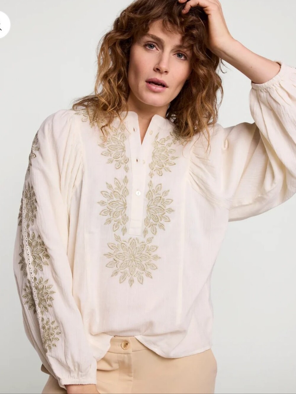 Women's Summum Gold Lurex Embroidered Blouse White Gold Size 40 = 10 US